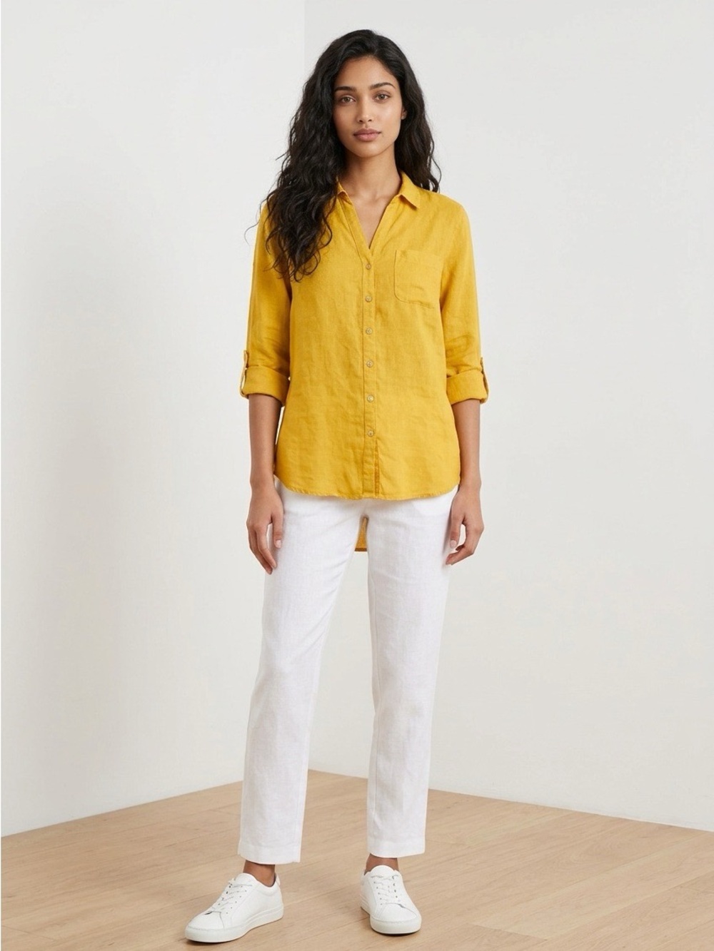 Sigrid Olsen Linen Blend Button Down Top